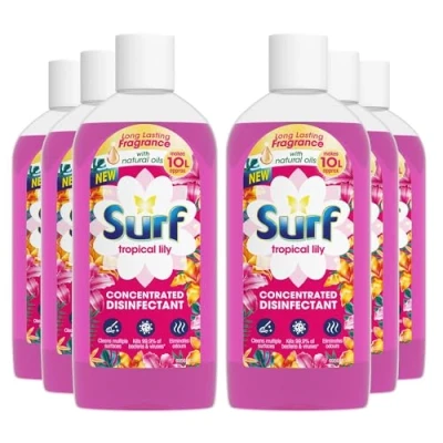 Image of Surf Passion Bloom Concentrated Disinfectant All Purpose Cleaner Long Lasting Fruity and Tropical Fragrance with Natural Oils Cleans Multiple Surface, 240ml (Tropical Lilly, Pack of 6)