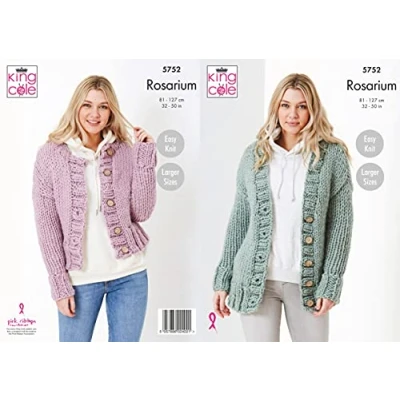 Image of King Cole Ladies Rosarium Mega Chunky Knitting Pattern Easy Knit Round or V Neck Cardigan (5752)