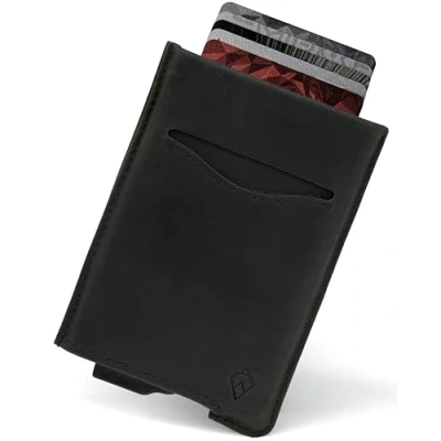 Image of AKIELO RFID Blocking Card Wallet and Gift Box Stylish Leather Credit Holder Contactless Protector (Alpha Black Edition)