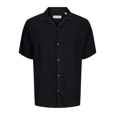 Image of Jack &amp; Jones Jjejeff Solid Resort Shirt Shirt, Men&#039;s, Size: XL, Black