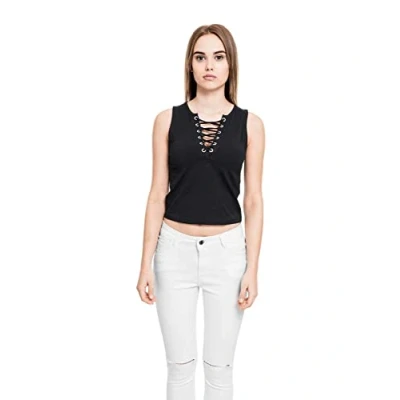 Image of Urban Classics Ladies LACE UP Cropped TOP Top, Women&#039;s, Size: XL, Black