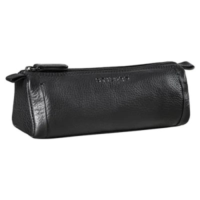 Image of STILORD &#039;Freddie&#039; Vintage Leather Pencil Case Classic Pen Pouch for Women Men Stationary Slim Holder Sleeve Brush in Genuine Leather, Colour:Black