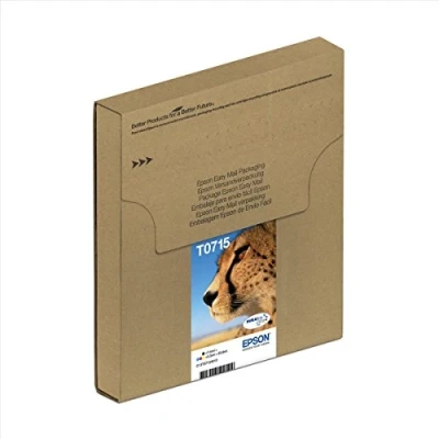 Image of Epson T0715 Cheetah Genuine Multipack, Eco Friendly Packaging, 4 colours Ink Cartridges, DURABrite Ultra Ink,Black/Cyan/Magenta/Yellow