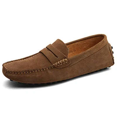 Image of Men Casual Suede Loafers Comfy Wide Fit Moccasins Slipper Lightweight Slip On Driving Shoe Boat Brown 10 UK