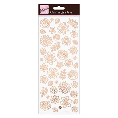 Image of Anitas Outline Stickers, Flowers, Rose Gold On White, For Scrapbooking, Card Making, Kids Play, Homework, Art, Craft, Embelish, Decorative, Paper, Card, Glass, Metal, Plastic, Foam