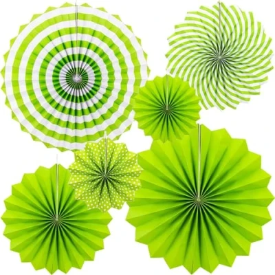 Image of Ruidee 6 PCS Paper Fan Decorations,Hanging Fans Decorations with Colorful Fans,Rainbow Hanging for Party Festival Carnival Birthday (Green)
