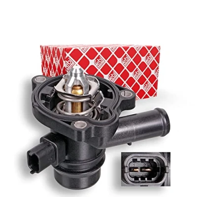 Image of 025200455, 055565336, 055579010, 055593034 Engine thermostat FEBI BILSTEIN 103377 103C with seal Temperature Switch housing