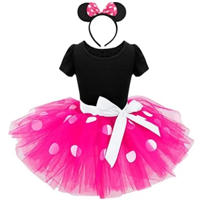 Image of Lito Angels Minnie Fancy Dress Up Costume with Mouse Ears Bowknot Hair Hoop for Kids Girls, Halloween Birthday Party Polka Dot Tutu Skirt, Age 5 6 Years, Hot Pink