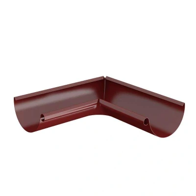 Image of Lindab 125mm Half Round 90dg Internal Gutter Corner Dark Red Galvanised Steel