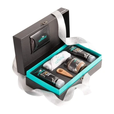 Image of mCaffeine Coffee Moment Skin Care Gift Kit for Clean, Nourished Body Scrub, Face Scrub and Wash, Perk Up Towel Brew Scoop 5 Pc