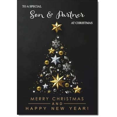Image of doodlecards Son and Partner Christmas Card Black Abstract Tree Medium Size for &amp; with Plain Envelope