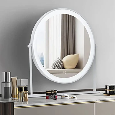 Image of Jormftte LED Round Makeup Mirror for Dressing Table, Illuminated Table with Touch Control and 3 Brightness Levels USB Charging/AAA Battery 25.5 cm