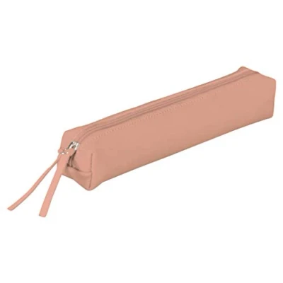 Image of Clairefontaine Ref 410157C Coloured Leather Slim Pencil Case 19.5 x 2.5 4cm., Made From Genuine Lambskin Leather, Metal Zip With Puller Coral Pink