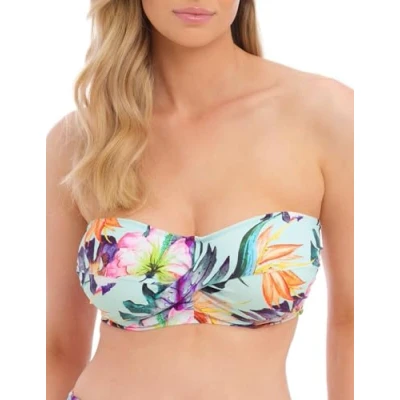 Image of Fantasie Womens Paradiso Twist Bandeau Bikini Top Blue Polyamide Size 36FF