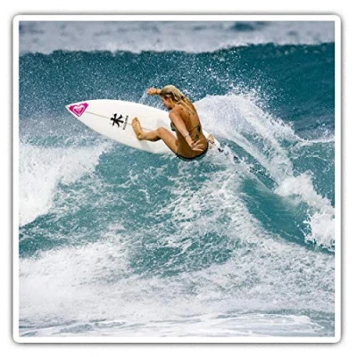 Image of 2 x 10cm Square Vinyl Stickers Surfing Girl Wave Surfer Surf Ocean Sea Decals 8085