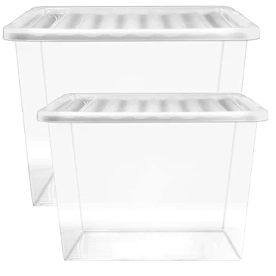 Image of STORM TRADING GROUP 80 Litre Extra Large Big Plastic Storage Clear Box Strong Stackable Container With Lids Home/Office Space (10)