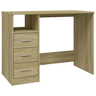 Image of vidaXL Standing Desk with Drawers Sonoma Oak Engineered Wood Compact Workspace Solution for Office and Home Use