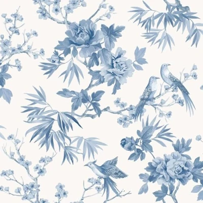 Image of Amelie Chinoiserie Japanese Oriental Style Wallpaper Perfect for Feature Walls, Bedrooms, Livin and Dining Rooms Blue/White Rasch 260554