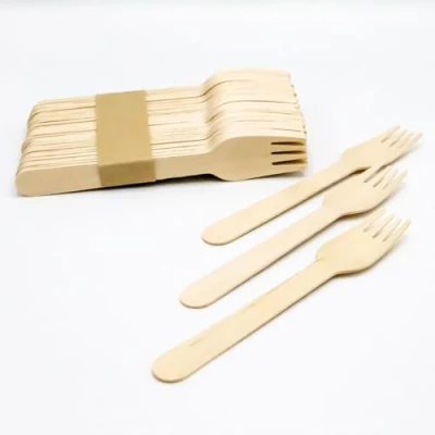 Image of Pack of 100 Wooden Disposable Forks Biodegradable &amp; Plastic Free Ideal for Wedding, Picnic, Party, Office Eco Friendly (Wooden (Pack 100))