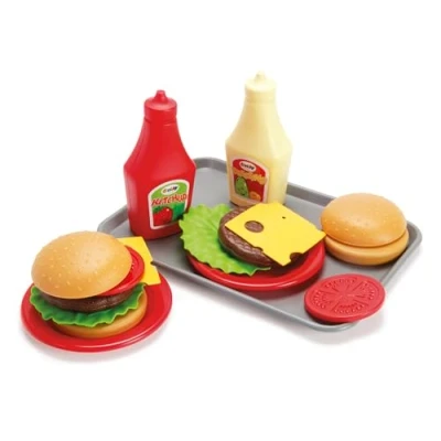 Image of Dantoy Burger Play Food Set with Tray, Role Toy for Kids 17 Pieces, Made in Denmark