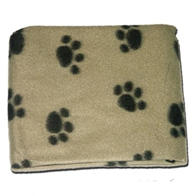 Image of BEIGE SOFT COSY WARM FLEECE PAW PRINT PET BLANKET DOG PUPPY ANIMAL CAT BED by Guaranteed4Less