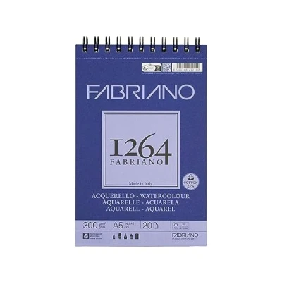 Image of Honsell Fabriano Watercolour 19100648 Spiral Bound Sketch Pad 1264 300 g/m² DIN A5 20 Sheets Natural White Satin Paper with Medium Grain Acid for All Drying Techniques