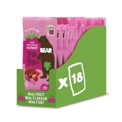Image of BEAR Raspberry Yoyos Dried Fruit Rolls Healthy Vegan 20g (18 Packs)