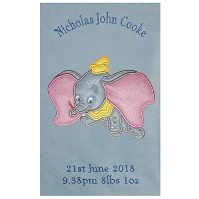 Image of Oh Sew Simple Flying Dumbo Disney Personalised Fleece Baby Blanket Choice of Colours Available at CUSTOMISATION Point