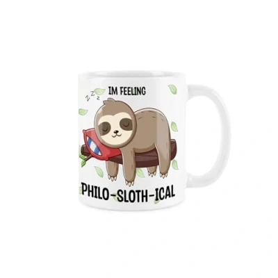 Image of Purely Home Novelty Sloth Mug Feeling Philosophical Animal Pun Gift Tea/Coffee Present White