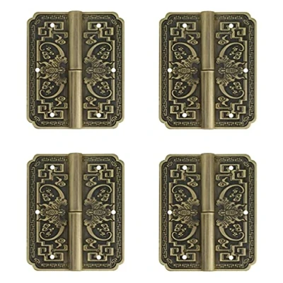 Image of Tiazza 4Pcs Antique Brass Double Doors Hinges Cabinet Drawer Wardrobe Bookcase Door Removable Furniture Accessories