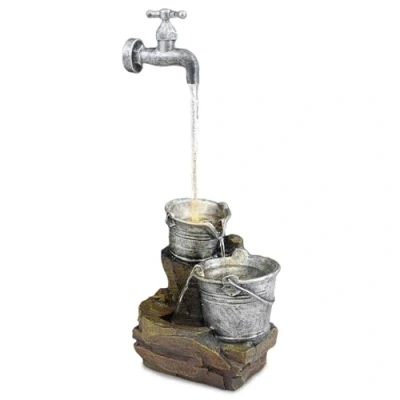 Image of GEEZY Garden Water Feature LED Fountain Indoor/Outdoor Cascading Freestanding Polyresin Statue Lights &amp; Decoration (Tap Fountain)