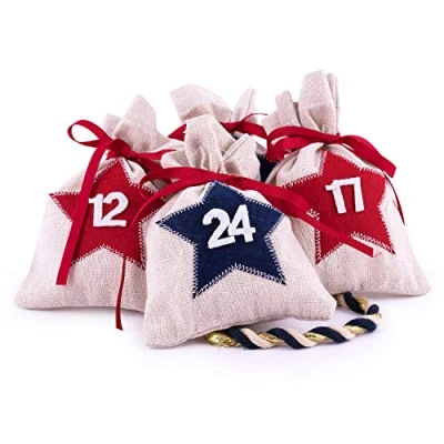 Image of Pajoma Star advent calendar bag, 24 numbered jute bags for filling and hanging, Christmas