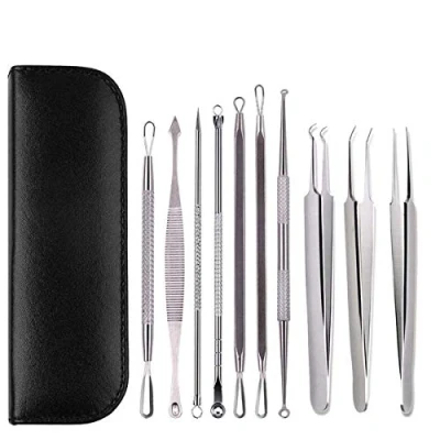 Image of Gasea 10pcs Professional Blackhead Remover Tool Kit, Stainless Steel Pimple Comedone Extractor for Whitehead Blemish Acne Curing Facial