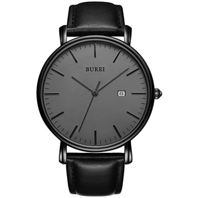 Image of BUREI Ultra Thin Minimalist Modern Mens Watch Classy Date Gents with Classic Simple Design of Big Face Soft Band