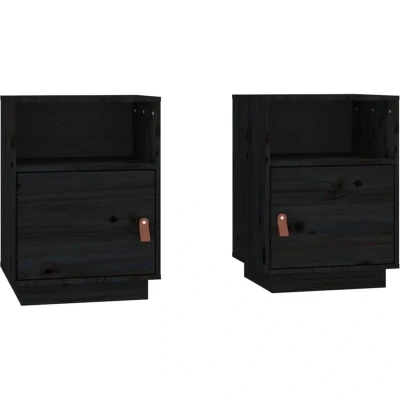 Image of vidaXL Bedside Cabinets 2 pcs Black 40x34x55 cm Solid Wood Pine