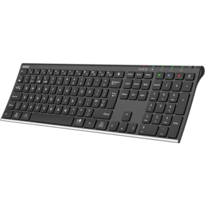 Image of Arteck Universal Bluetooth Keyboard Stainless Steel Full Size UK Layout Wireless for Windows, iOS, Android, Computer Desktop PC Laptop Surface Tablet Smartphone Built in Rechargeable Battery