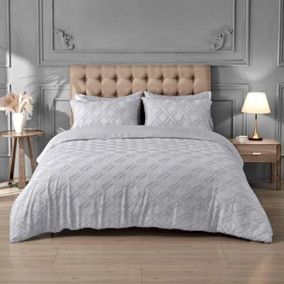 Image of GC GAVENO CAVAILIA Microfiber Duvet Cover With Pillowcases King Size Bedding Sets Machine Washable Quilt Bed Grey