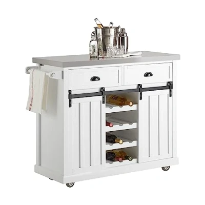 Image of SoBuy Kitchen Storage Trolley Cabinet Sideboard Island with Stainless Steel Top W116 x D46 H95cm FKW94 W
