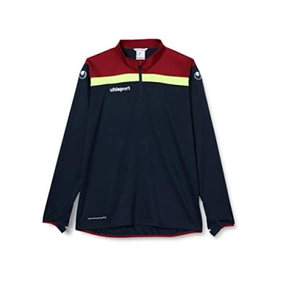 Image of Uhlsport Offense 23 1/4 Zip Top Men&#039;s Sweatshirt Navy/Bordeaux/Fluo Yellow, XX Large