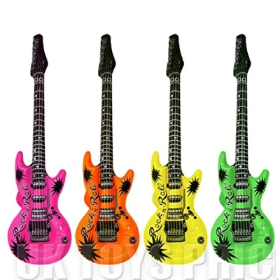 Image of 1 x Fancy Dress Rock N Roll Party Inflatable Neon Coloured Guitar Green