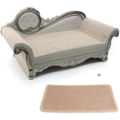 Image of SONGWAY Cat Scratching Board Toy Sofa Shaped Scratcher Lounge Bed with Mat, Corrugated Paper Cardboard Scratcher, White