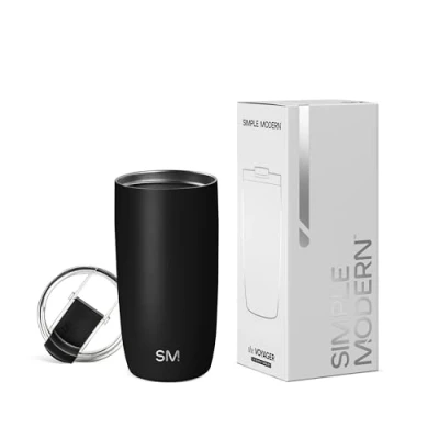 Image of Simple Modern Travel Coffee Mug Tumbler with Flip Lid Insulated Stainless Steel Iced Cup Gifts for Women &amp; Men Voyager Collection 470ml Midnight Black