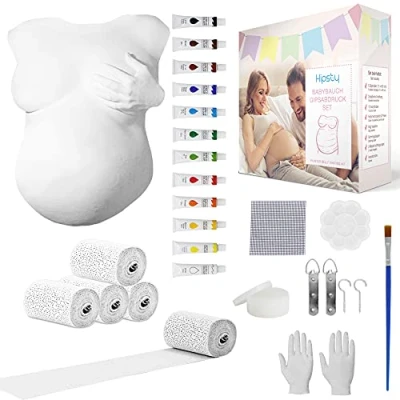 Image of Hipsty Plaster Cast Baby Belly Set with (23 m) Bandages, 12 Acrylic Paints &amp; Much More The Print Reminds You of Your Pregnancy for a Long Time Complete