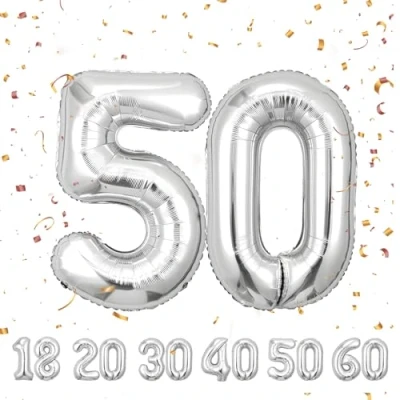 Image of 50th Number 50 Balloons 50,Sliver Balloon 40 Inch Giant Helium Foil for Men Women Birthday Party Decor Anniversary Decorations Supplies