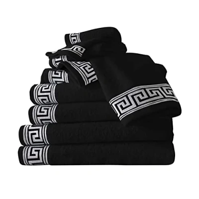 Image of GC GAVENO CAVAILIA Towel Bale Set 500 GSM 8 Piece 2 Hand + Bath 4 Face Family Pack Egyptian Cotton Black