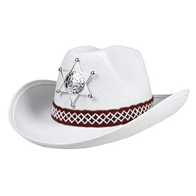 Image of Boland Childs Sheriff Cowboy Hat With Badge Children&#039;s Western Headwear Halloween Theme Kids Party Fancy Dress Boys Girls Unisex One Size White