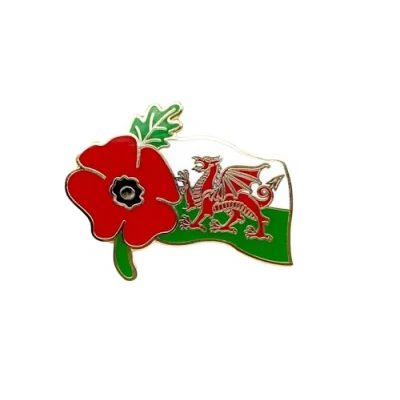 Image of 2 Pcs Red Poppy Flower Veteran Solider Wales Welsh Remembrance Day Brooch Enamel Pin Badge