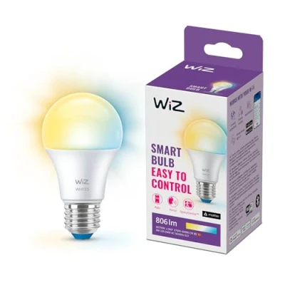 Image of WiZ Smart Bulb, E27, 60W, Shades of White, LED Connected WiFi Works with Alexa, Google Assistant &amp; HomeKit, App Control for Home Indoor Lighting, Livingroom, Bedroom, Energy Monitoring, 1 Pack