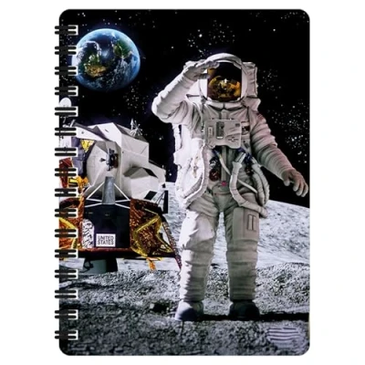 Image of 3D LiveLife Jotter Moon Landing from Deluxebase. Lenticular Space A6 Spiral Notebook with Plain Recycled Paper Pages. Artwork Licensed Renowned Artist David Penfound