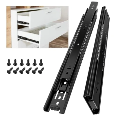 Image of AOLISHENG Drawer Runners Cabinet Slides 400mm 45kg Load Capacity Heavy Duty Kitchen Draw Full Extension Ball Bearing Sliders Replacement Rails Side Mount, Black 1 Pair